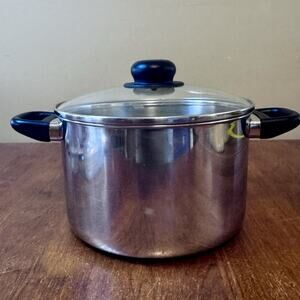 Vintage Revere Ware 6 Qt Stock Pot w/ Glass Lid 1801 Clinton IL USA Stainless